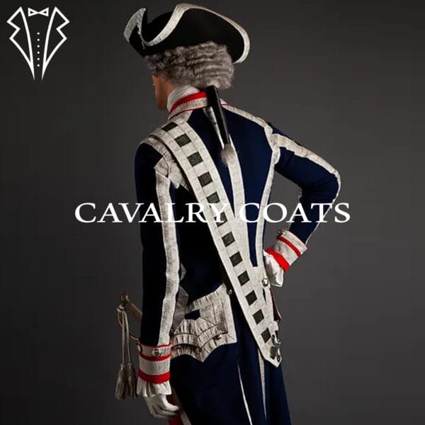 A complete uniform of the French Gardes du Corps, featuring a vibrant blue coat adorned with gold trimmings and intricate embroidery. The uniform includes white breeches, black boots, and a distinctive plumed helmet, completing the regal ensemble.