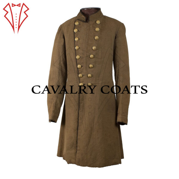 Image of a vintage Charles Frazer frock coat and W. Frazer coat, showcasing intricate tailoring and classic design. The frock coat features a high collar, buttoned front, and long sleeves with cuffs, while the W. Frazer coat displays a tailored silhouette with sharp lapels and a structured fit. Both coats evoke a sense of timeless style and sophistication.