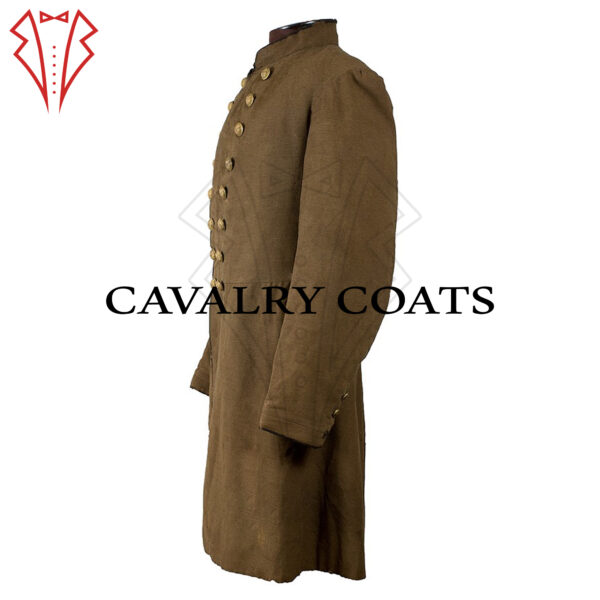 Image of a vintage Charles Frazer frock coat and W. Frazer coat, showcasing intricate tailoring and classic design. The frock coat features a high collar, buttoned front, and long sleeves with cuffs, while the W. Frazer coat displays a tailored silhouette with sharp lapels and a structured fit. Both coats evoke a sense of timeless style and sophistication.